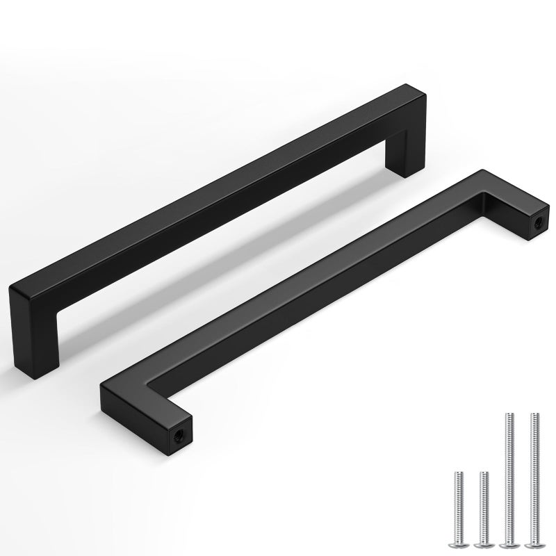 homdiy 15 Pack 8-1/16 Inch Black Cabinet Pulls Matte Black Square Bar Cabinet Pulls Stainless Steel Drawer Dresser Handles 204mm Drawer Handles Stainless Steel Dresser Hardware Cupboard Hardware - Image 1